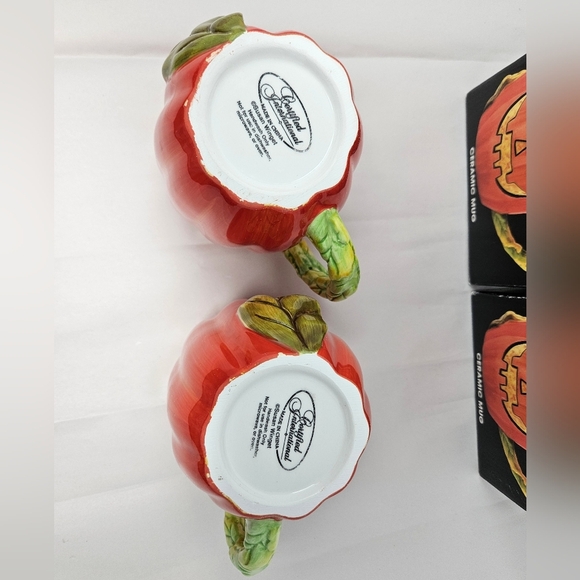 Halloween Pumpkin Ceramic Mugs Set Of 2 Susan Winget 22 FL. Oz Autumn fall Feel - Picture 8 of 9